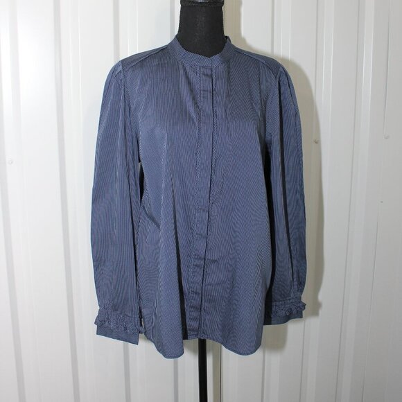 Kobi Halperin Womens Brittany Striped Button Down Blouse Blue Ruffles Size L EUC - Picture 1 of 6